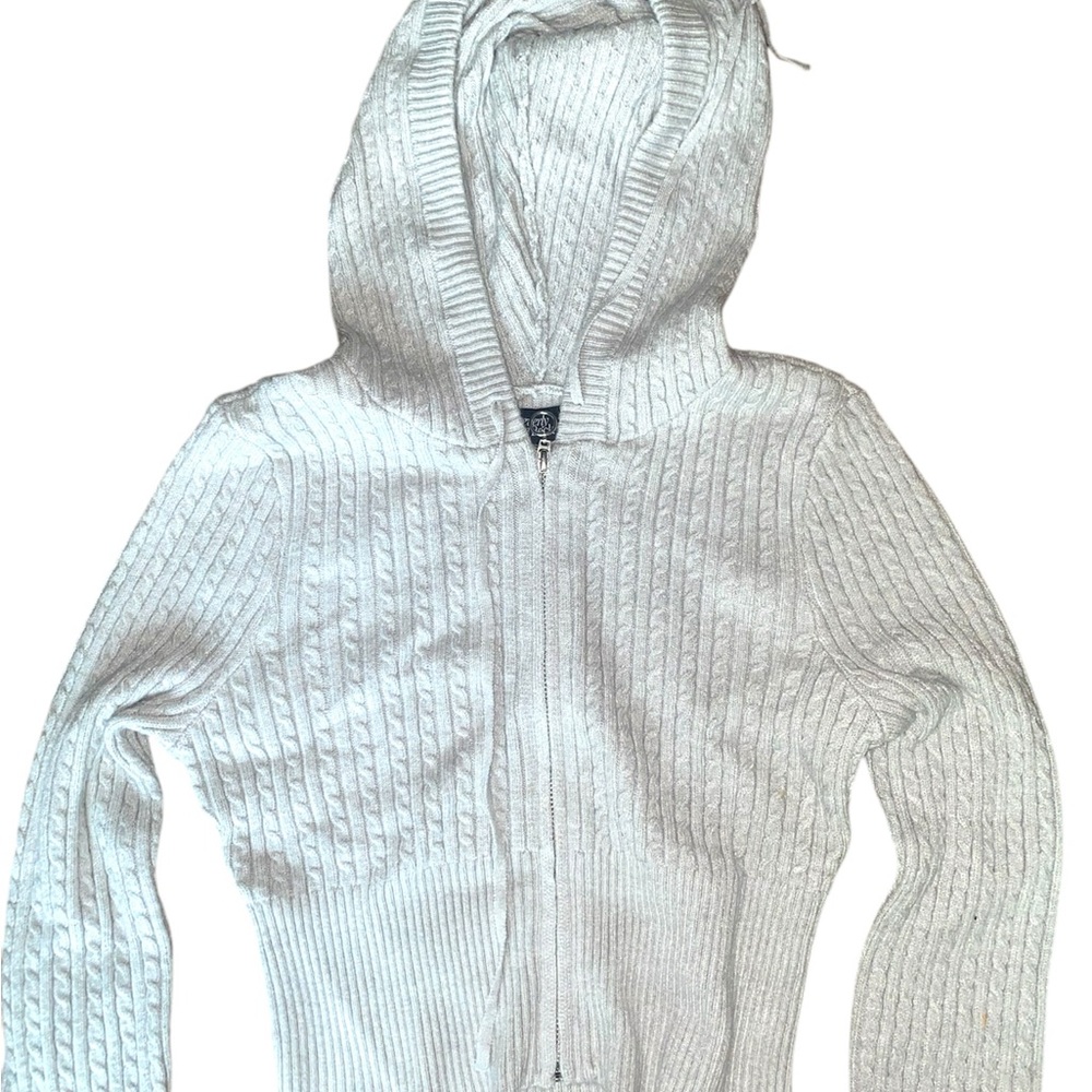 White Cable Knit Zip-Up Hoodie